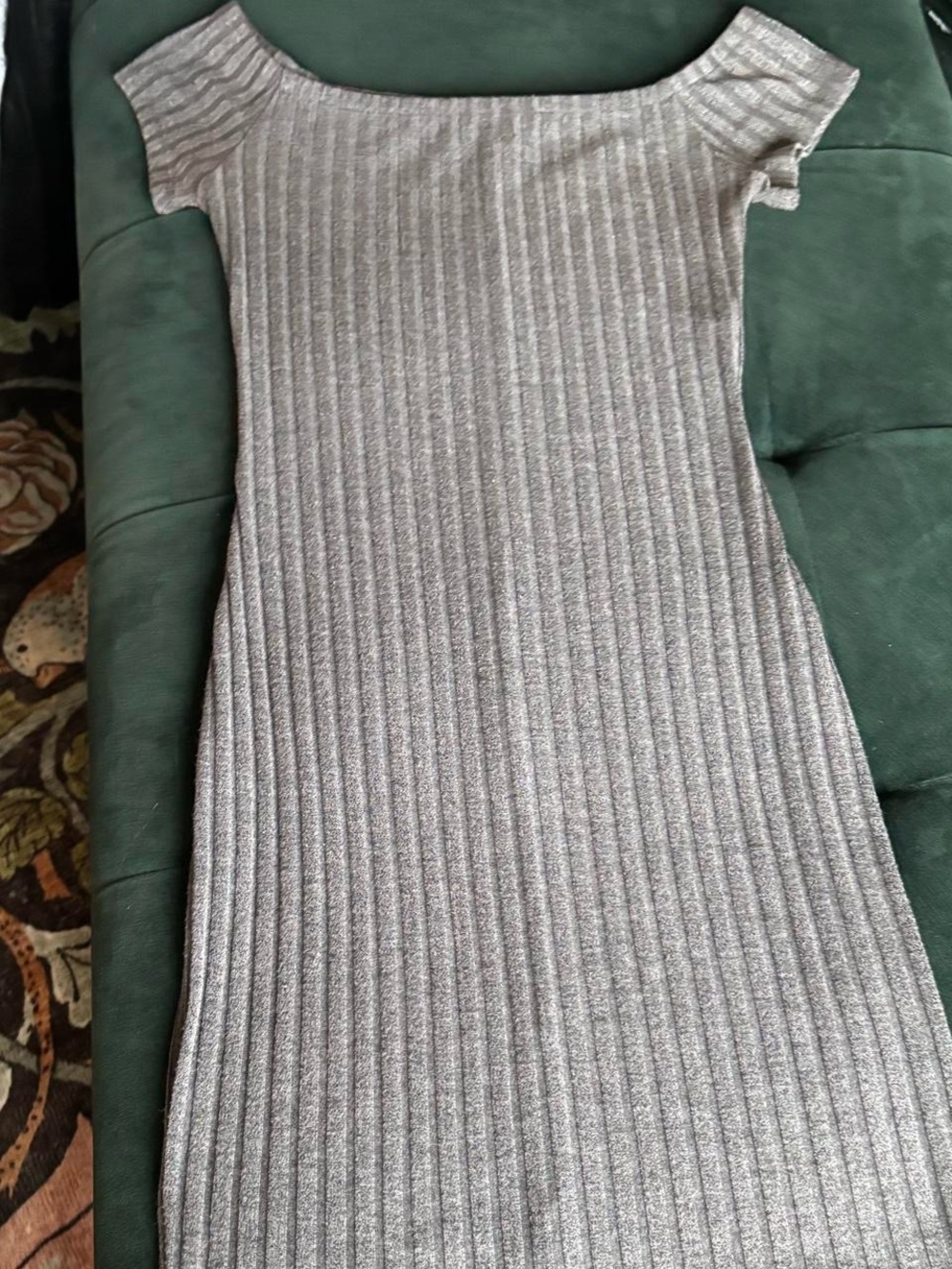 Ribbed Gray Knit Mini Dress- Off The Shoulder Bodycon